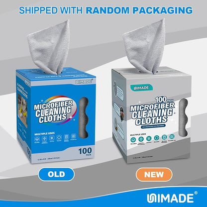 UNIMADE Microfiber Cleaning Cloth, 100 Sheets Microfiber Towels for Cars Commercial Grade Washcloths Lint-Free Bulk Shop Towel Cleaning Rags for Household Restaurant Garage Housekeeping, 11"x 9", Grey