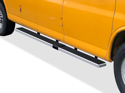 APS 304 Stainless Steel Polished 6in Silver Running Boards Compatible with Chevy Express GMC Savana 1500 2500 3500 2003-2026 Full Size Van 3-Door (Side Steps Side Bars)