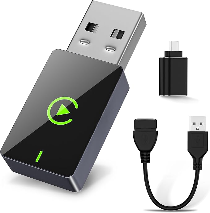 Wireless CarPlay Adapter for Apple iPhone,Compact Design Car Play Adapter Convert Wired Apple CarPlay to Wireless with USB/USB C Port,Plug and Play,Fast and Stable Connection Compatible with iOS 10+