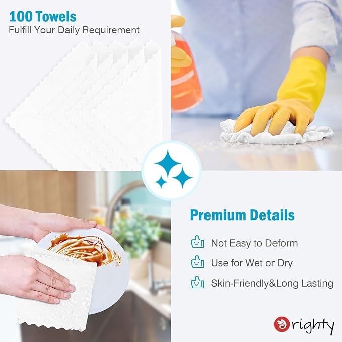 Orighty Microfiber Cleaning Cloth, 100 Pack Microfiber Towels for Cars, Multi-Purpose Shop Towels Cleaning Rags Bulk for Car, Home, Kitchen, 11.5’’ x 11.5’’, White