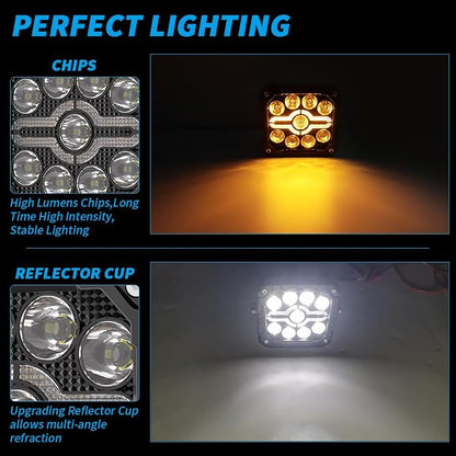 Led Light Pods for Truck Ditch Lights Off Road Lights Cube Led Flood Beam 4Inch 80W 5200LM Spot Flood Combo Far & Wide Amber White for Trucks, ATVs, UTVs, Jeeps, Cars, Motorcycles, Pair