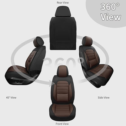 Front Car Seat Covers, 2Pcs Universal Leather Car Seat Covers, Full Coverage Waterproof Automotive Seat Covers, Breathable Car Seat Protector for Most Trucks SUVs Sedans, Black&Brown