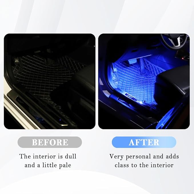 4-in-1 Car LED Lights Interior with USB Port,Ambient Neon Car Door Lights Kit for CCar Decor,Party,Music,Gift,Universal CCar Pedal Light Interior Accessories for Wonmen & Men (Blue)