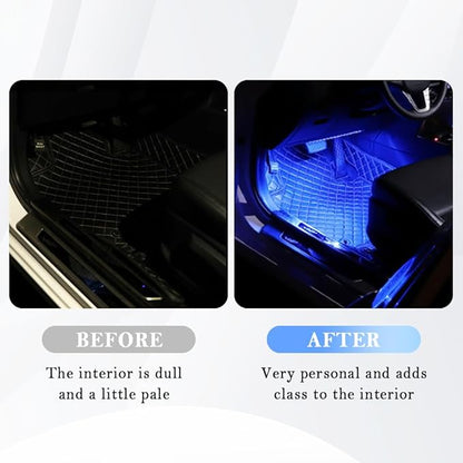 4-in-1 Car LED Lights Interior with USB Port,Ambient Neon Car Door Lights Kit for CCar Decor,Party,Music,Gift,Universal CCar Pedal Light Interior Accessories for Wonmen & Men (Blue)