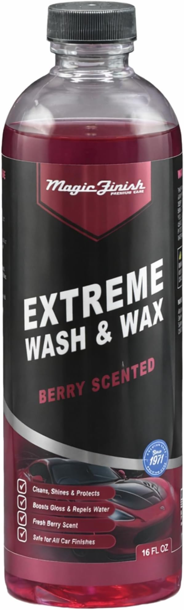 Magic Finish Extreme Berry Car Wash Soap & Wax – Multi-Surface Protective Formula for High-Gloss Shine – Hydrophobic 3-in-1 Formula for Streak-Free Cleaning – 16oz Concentrated Car Soap Wash and Wax