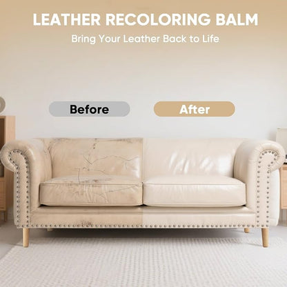 Leather Recoloring Balm for Faded Leather - Leather Repair Balm & Color Restorer for Couch, Car Seats, Furniture & Vinyl, 10OZ (Beige)