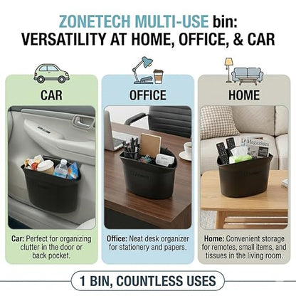 ZONETECH Portable Hanging Mini Car Garbage Can – Classic Black Trash Container - Premium Quality Automotive Universal Compact Traveling Wastebasket for Vehicle,Office,Home (2-Pack)