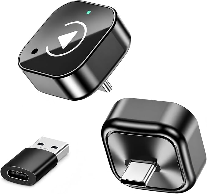 USB-C Wireless CarPlay & Android Auto Adapter, 2-in-1 Plug-in Adapter for Factory Wired CarPlay/Android Auto Cars, Converts Wired to Wireless, Auto Reconnect, 5GHz WiFi, USB Adapter Included