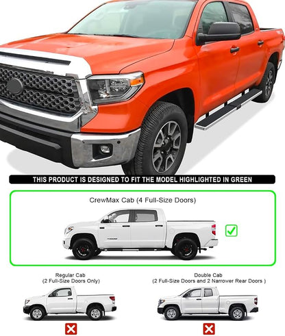 APS (304 Stainless Steel Polished Silver 5 inches) Running Boards Nerf Bars Side Steps Compatible with Toyota Tundra 2007-2021 CrewMax