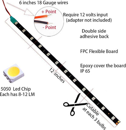DC 12V Waterproof 1Ft 12 LED Strip Underbody Light with 6 inches Wires for Motor (Green,Pack of 6)