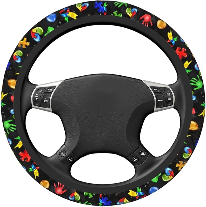 Autism Awareness Steering Wheel Cover Anti-Slip,Sweat Absorption Universal 15 inch Steering Wheel Covers Cute car Accessories for Men Women