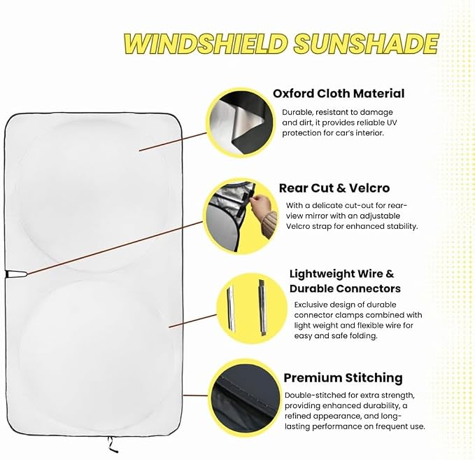 Windshield Sun Shade - Certified 99.87% UVB & 99.02% UVA Protection Car Sun Shade. Award Winning Sunshade for Car Windshield with Patented Technology. Size M Car Window Shades by Kinder Fluff
