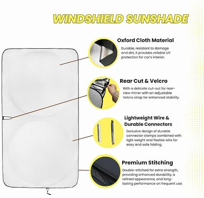 Windshield Sun Shade - Certified 99.87% UVB & 99.02% UVA Protection Car Sun Shade. Award Winning Sunshade for Car Windshield with Patented Technology. Size M Car Window Shades by Kinder Fluff
