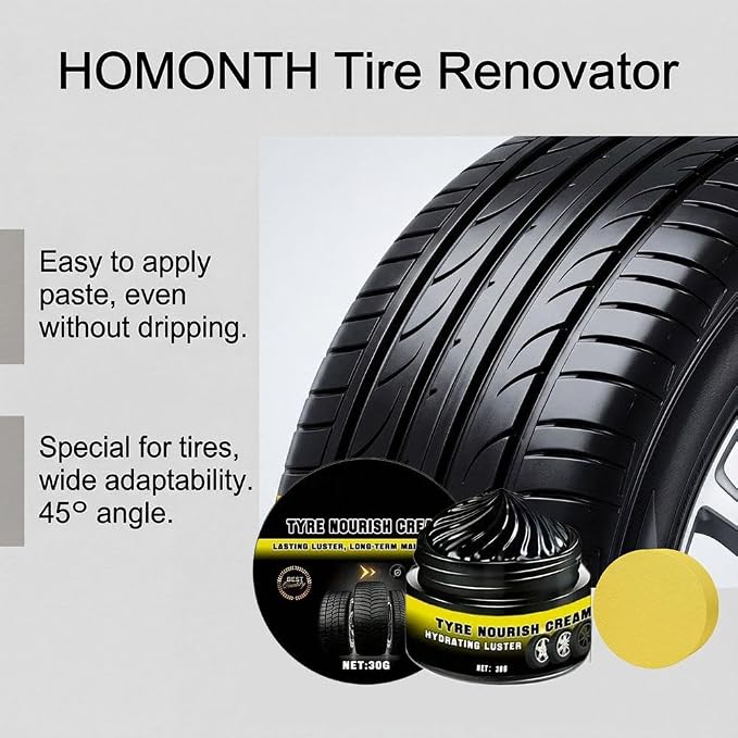 Tire Nourish Cream, 2026 New Powerful Wheel Cleaning Refurbish Wax for Restores Tire Shine, Tire Wax for Wheel Protection, Restores Black Gloss