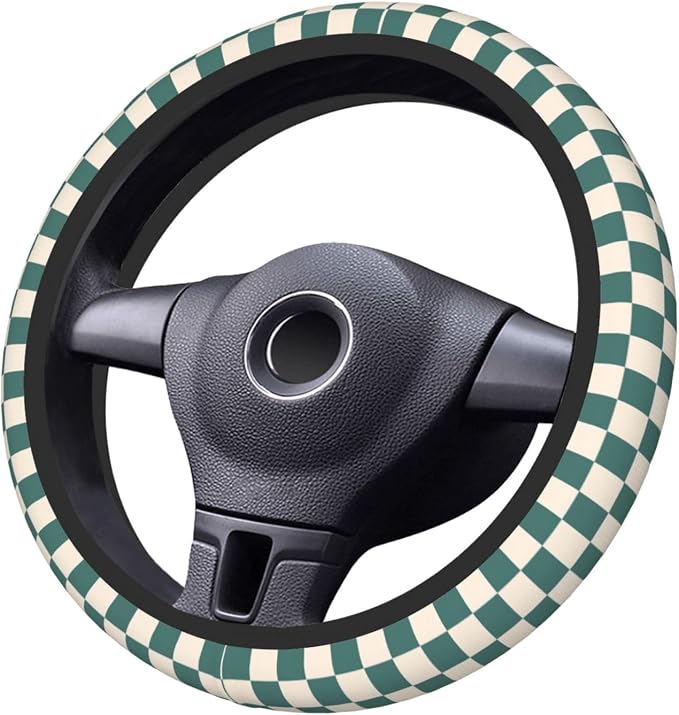 Dark Green Steering Wheel Cover for Women, Universal Auto Steering Wheel 14-15 Inch Car Interior Accessories with 2PCS Car Coasters, Suitable for Men and Women