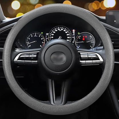 LRITER Car Steering Wheel Cover, Non-Slip Silicone Material, Multiple Color Choices, Universal Auto Parts Steering Wheel Cover, Suitable for Most Cars (Grey)