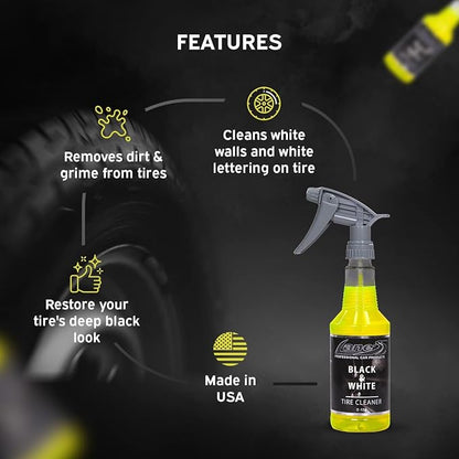 LANE'S Black and White Tire Cleaner- Tire Cleaner, Cleaning Tire Spray, Strong Tire Cleaner - Formulated Cleaning Strength, Restores Rubber to Black, Fast Acting Tire Cleaner- 32 OZ