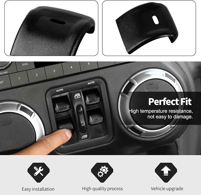 Jimen for JK Window Button Covers, 4PCS Center Console Window Switch Cover Interior Trim Kits Compatible with Jeep Wrangler JK & Unlimited 2012-2018, Aluminum Alloy (Black)
