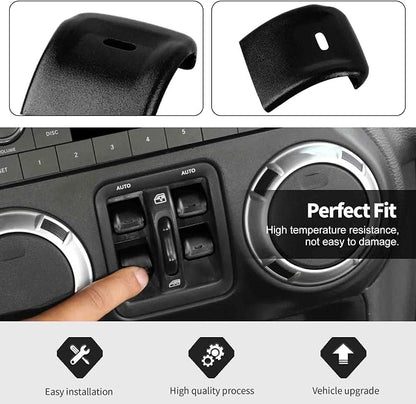 Jimen for JK Window Button Covers, 4PCS Center Console Window Switch Cover Interior Trim Kits Compatible with Jeep Wrangler JK & Unlimited 2012-2018, Aluminum Alloy (Black)