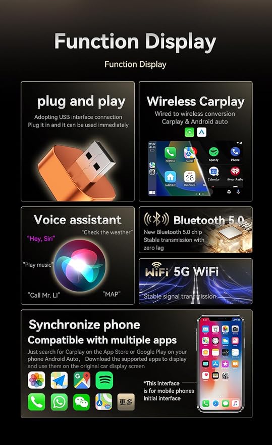 2-in-1 Wireless CarPlay Adapter & Android Auto Dongle, Fast Auto-Connect, Compact Plug & Play Wireless CarPlay Converter，USB/USB-C, No Delay, Seamless Reconnection