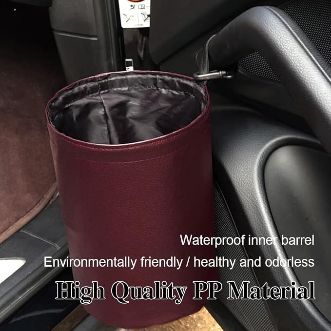 Car Trash Can, Collapsible Pop Up Trash Can for Cars, PU Leather Car Garbage Can, Waterproof Cars Garbage Can, Portable Garbage Bin, Auto Interior Accessories Multipurpose Trash Bin for Vehicles (Red)