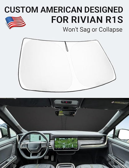 Proadsy Windshield Sun Shade for Rivian R1S 2022-2025 2026 4-Layer Foldable Front Sunshade Protector Sun Visor Blocks UV Rays Keep Car Cooler