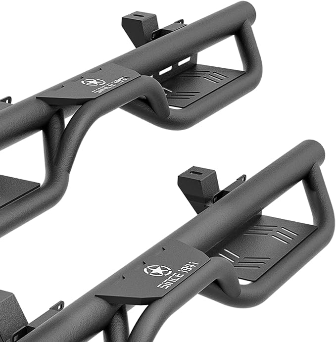 Running Boards Compatible with 2018-2026 Jeep Wrangler JL JLU Unlimited 4 Doors, Heavy-Duty Steel Nerf Bars Two Stairs Design Side Steps Bolt-on Step Plates Rock Sliders Rail
