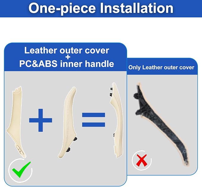 Leather Side Door Pull Handle Cover Compatible with BMW 5 Series F10/F11/F18 520 523 525 528 530 535 2010-2016, Left Passenger Inner Door Handle Assembly(Beige, Left)