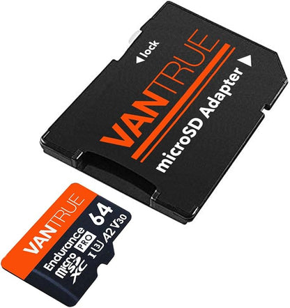 Vantrue 64GB microSD Card with Adapter, U3 UHS-I High Speed SD Card for Dash Cams & Home Security System Video Cameras