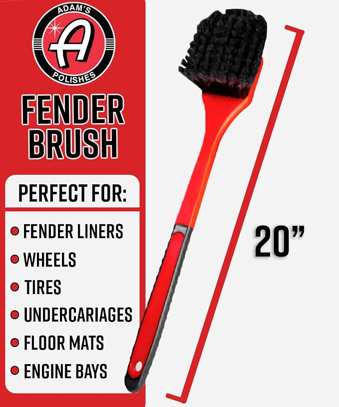 Adam's Polishes Fender Brush - Rubberized, Professional Long Handle Car Wash Brush