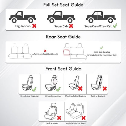 Huidasource F150 Front & Back Leather Seat Covers Accessories Fit for 2015-2025 F150 SuperCrew & 2017-2025 F250 F350 F450 Super Duty Crew Cab XL XLT Lariat King Ranch Platinum(Full Set/Black&White)