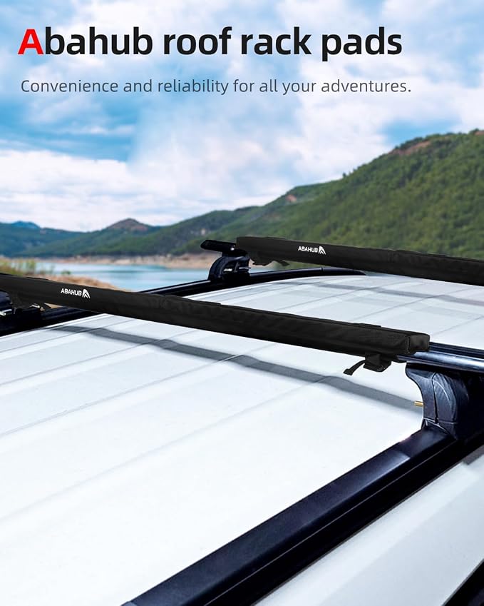 Abahub Soft Roof Rack Pads with 2 Tie Down Straps, 2 Tie Down Ropes, 2 Hood Loops and Storage Bag, for Surfboard, Kayak, Canoe, Heavy Duty Universal Car Roof Racks System Black 44 Inch