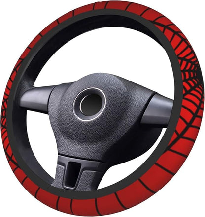 Red Spider Web Steering Wheel Cover Universal 15 Inch Cute Car Accessories Protector for Women Men