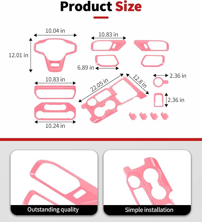 JWWY Interior Trim Kit Full Set Dress-Up Kit Decor Set Center Console Gear Shift Dashboard Panel Door Handle AC Rearview Vent Adjustment Cover Trim for 2021-2026 Ford Bronco Accessories 14pcs Pink