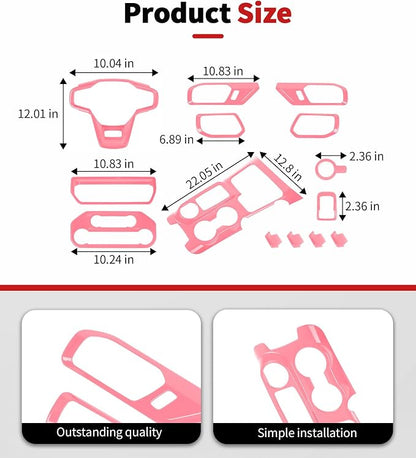 JWWY Interior Trim Kit Full Set Dress-Up Kit Decor Set Center Console Gear Shift Dashboard Panel Door Handle AC Rearview Vent Adjustment Cover Trim for 2021-2026 Ford Bronco Accessories 14pcs Pink