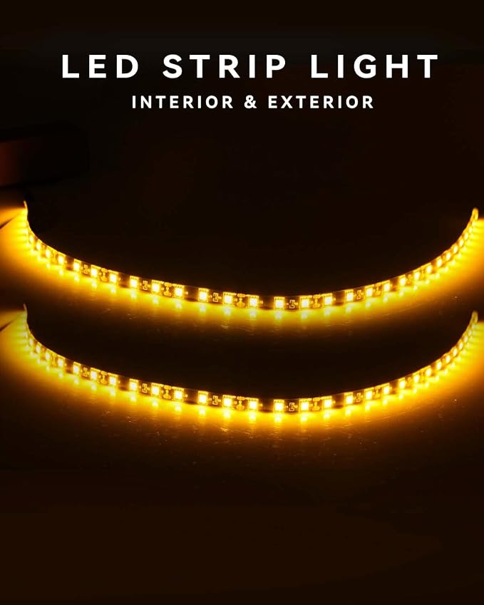 Keiurot 12V Led Light Strip 24" Connectable Amber Led Strip Lights for Cars Boat Marine Golf Cart Trucks Waterproof Interior & Exterior, 4Pack