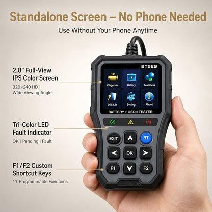 NOVEINN Bluetooth OBD2 Scanner, 2-in-1 Check Engine Code Reader & 12V Car Battery Tester, Diagnostic Scan Tool with EVAP Test, Performance & Trip Analysis, for 1996+ Cars & Trucks
