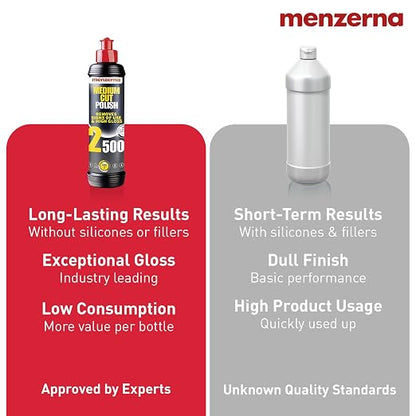 menzerna Medium Cut Polish 2500" I Abrasive Polishing Compound for Medium Scratches and Signs of Use I Buffing and Polishing Compound for Scratch Repair & a Glossy Finish I Silicone Free I 8 fl oz.