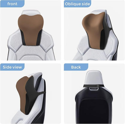 BABUR Car Neck Pillow for Driving Seat, Memory Foam Car Headrest Pillow, Ergonomic Neck Support, Breathable Removable Cover, Adjustable Strap, Pain Relief for Long Drives, Universal Fit | Brown