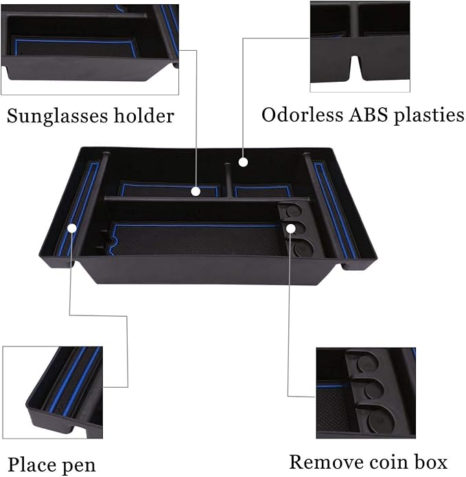 Center Console Organizer Tray fits for 2019-2022 GMC Sierra/Chevy Silverado 1500 Accessories, 2020-2021 2022 2023 Silverado/Sierra 2500 HD/3500 HD (Half-size, Blue)
