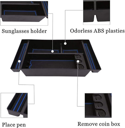 Center Console Organizer Tray fits for 2019-2022 GMC Sierra/Chevy Silverado 1500 Accessories, 2020-2021 2022 2023 Silverado/Sierra 2500 HD/3500 HD (Half-size, Blue)