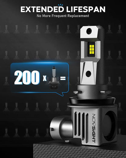 NOVSIGHT H11 9005 LED Light Bulbs - 60,000LM Brighter 6500K Cool White High and Low Beam Light Bulbs, 1:1 Design Plug and Play, Automotive H8 H9 HB3 Fog Lights Combo Kit