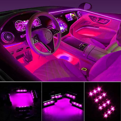 Car LED Strip Light, EJ's SUPER CAR 4pcs 48 LED Car Interior Lights Under Dash Lighting Waterproof Kit,Atmosphere Neon Lights Strip for Car,DC 12V(Pink)