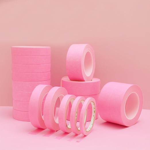 6 Rolls Fine Line Tape 1/16, 1/8, 1/5, 2/5, 1/2, 3/4 Inch x 55 Yard Fineline Masking Tape Painter Adhesive Automotive for DIY Car Auto Paint (Pink, Mixed Sizes)