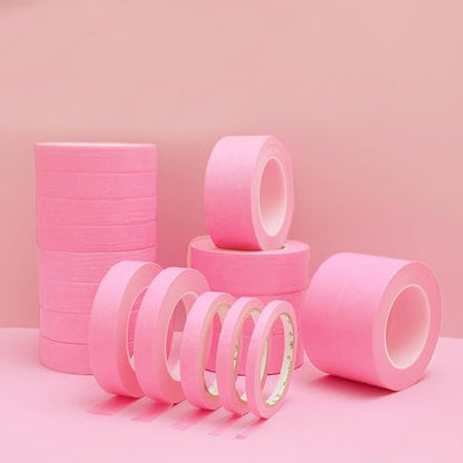 6 Rolls Fine Line Tape 1/16, 1/8, 1/5, 2/5, 1/2, 3/4 Inch x 55 Yard Fineline Masking Tape Painter Adhesive Automotive for DIY Car Auto Paint (Pink, Mixed Sizes)