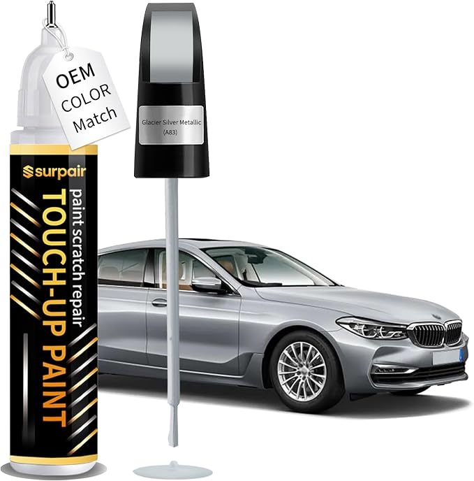 Glacier Silver Metallic A83 Touch up Paint for BMW OEM Color Match Car Scratch Repair Kit for Nicks & Chips Scratches Quick & Easy Paint Fix 2-In-1 Car Scratch Remover Pen
