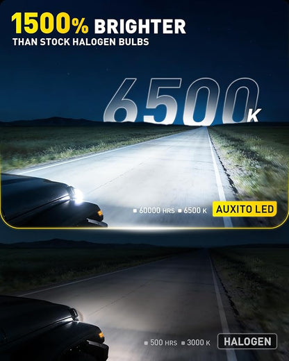 AUXITO H13 9008 Bulbs, 80000LM 6500K Cool White, Super Bright 15X Halogen, Plug and Play CANbus Ready No Flicker, Pack of 2