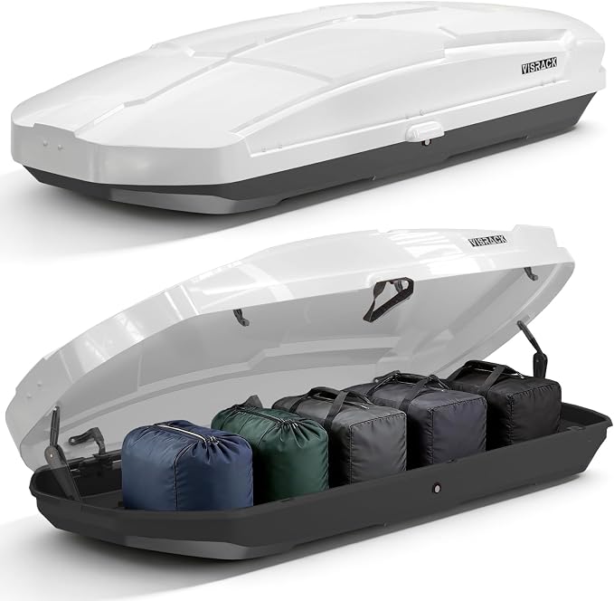 26 Cu Ft Cargo Box, Hard Shell Roof Cargo Carrier with Security Keys, 87.20" x 38.19" x 17.36" Roof Box, Dual-Sided Opening, Tool-Free Install, White