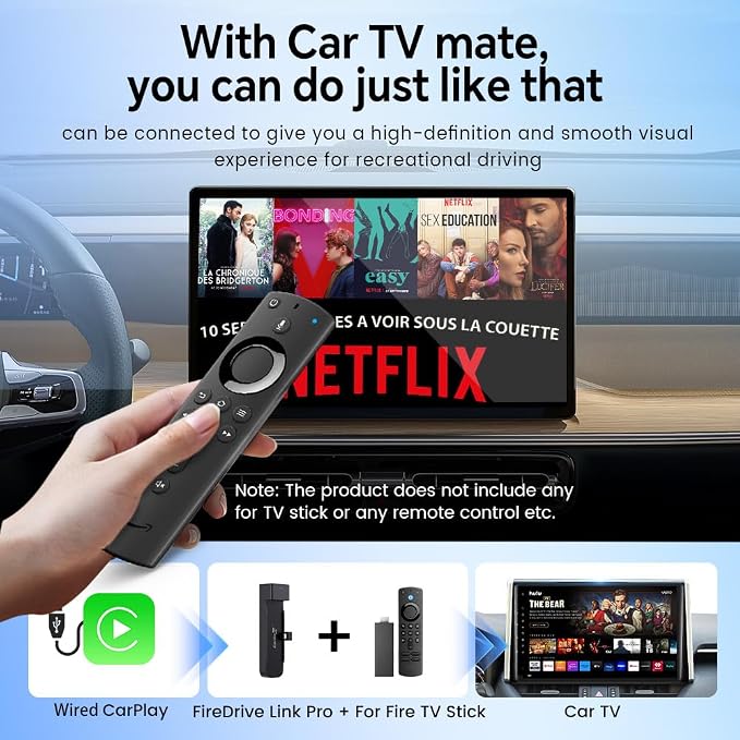 Carlinkit FireDrive Link Pro Car TV Mate, Convert Wired to Wireless Android Auto & CarPlay Adapter, Compatible with Wired CarPlay for Fire TV Stick Streaming, 5GHz WiFi/Plug & Play