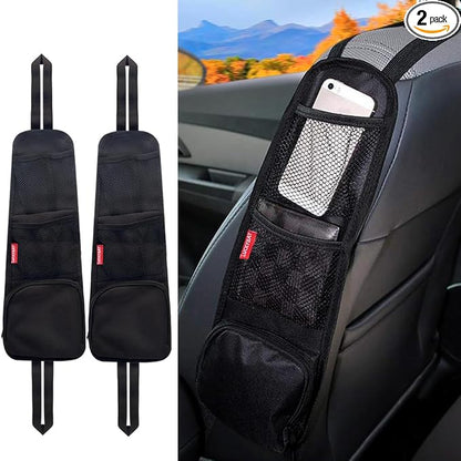Car Seat Side Organizer, Auto Seat Storage Hanging Bag, Phones, Drink, Stuff Holder with Mesh Pocket for Cars, SUV & Truck 2 Pack